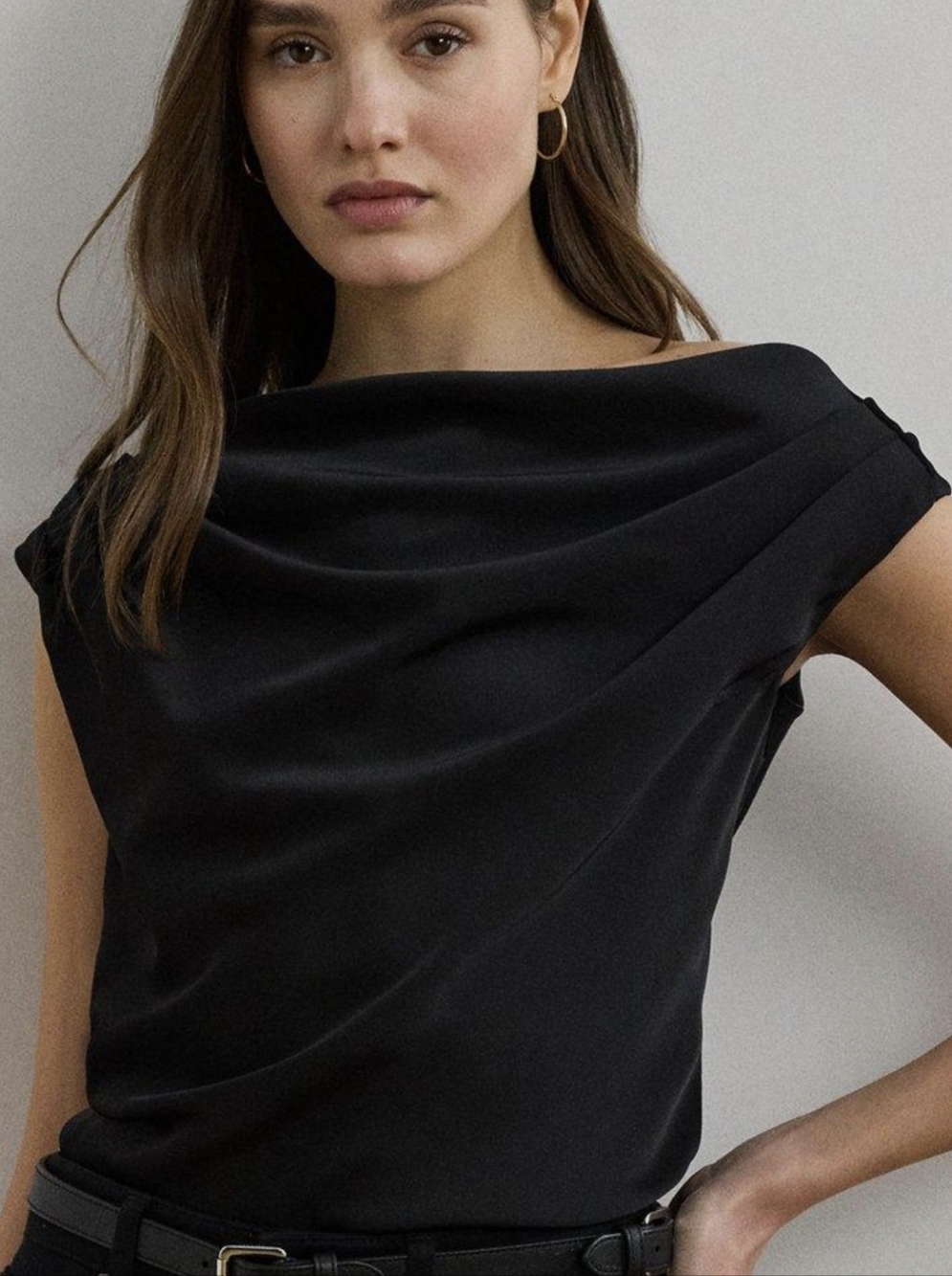Lauren Ralph Lauren Women Blouse Satin Black Label Cowl Neck Old Money Sz XXL